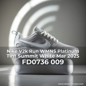 Artistic representation for Nike V2k Run WMNS Platinum Tint Summit White Mar 2025 FD0736 009