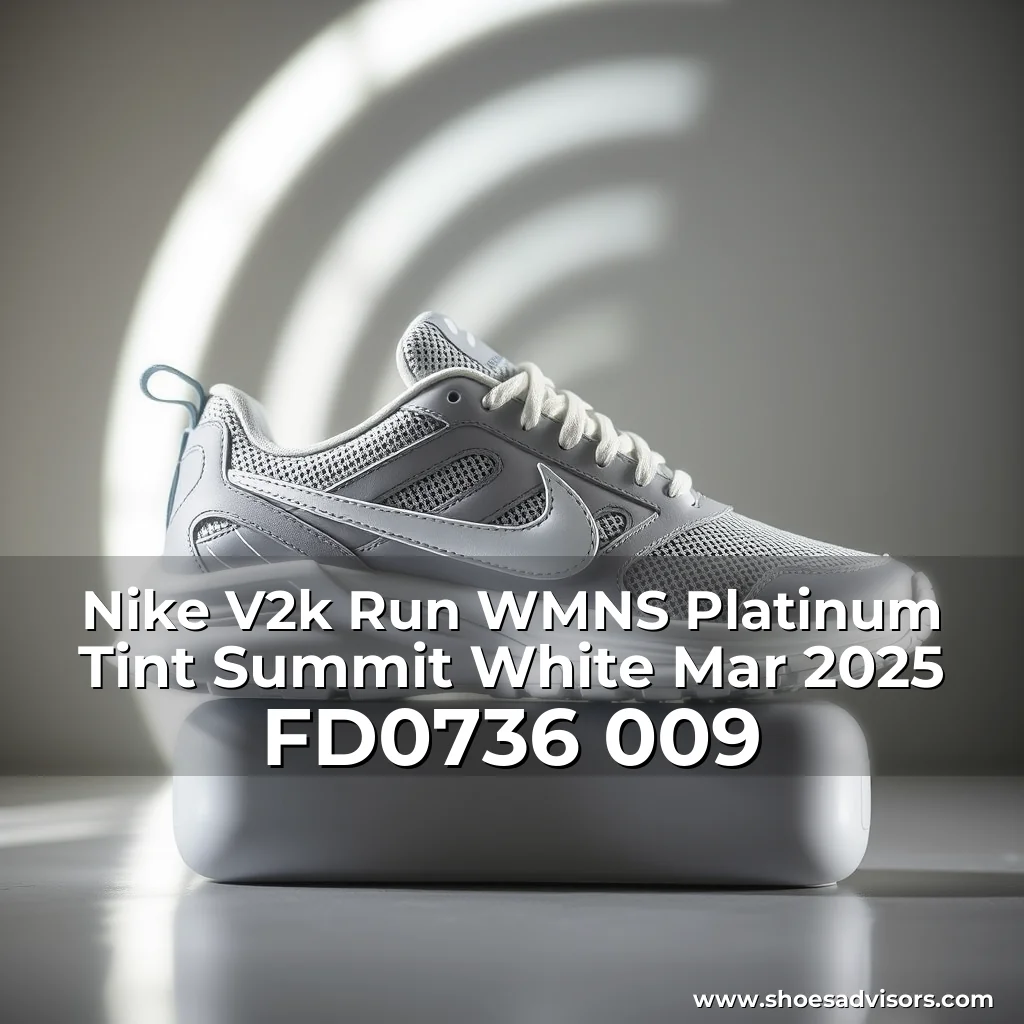Artistic representation for Nike V2k Run WMNS Platinum Tint Summit White Mar 2025 FD0736 009